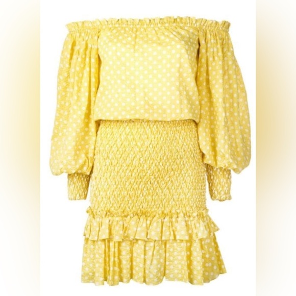 Alexis Marilena Off the Shoulder Mini Dress in Yellow Dot. Size Medium. - Picture 3 of 7